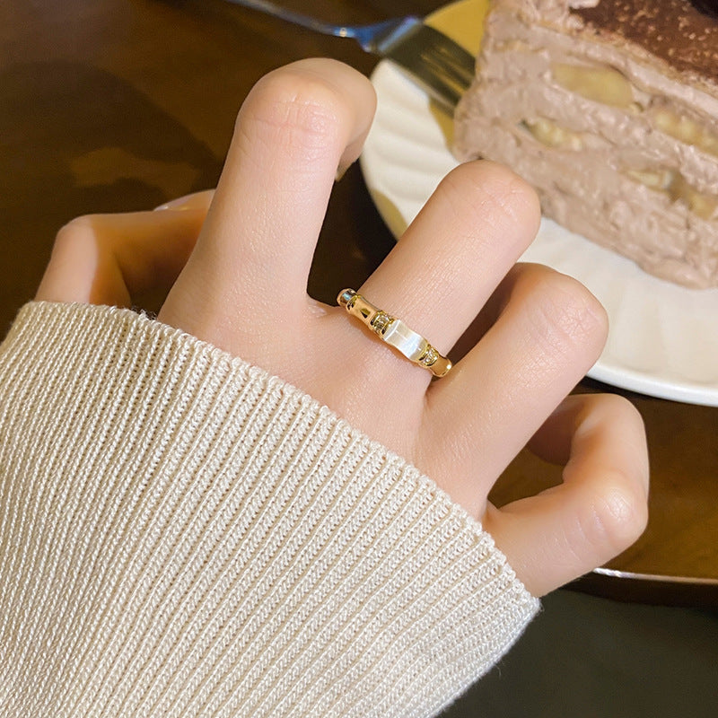 Cat-eye Stone Bamboo-section Silver Ring For Women Niche Design