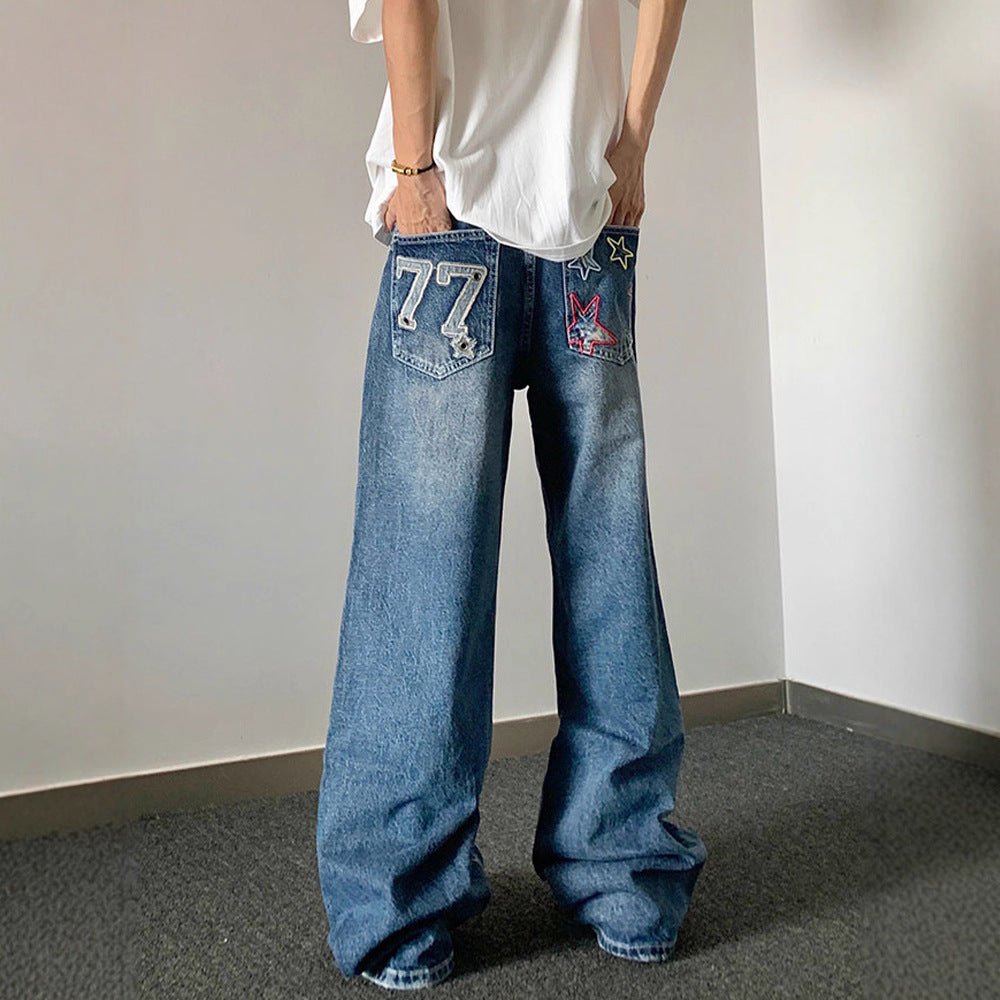 Pantaloni larghi e snellenti retrò a vita alta ricamati da stilista