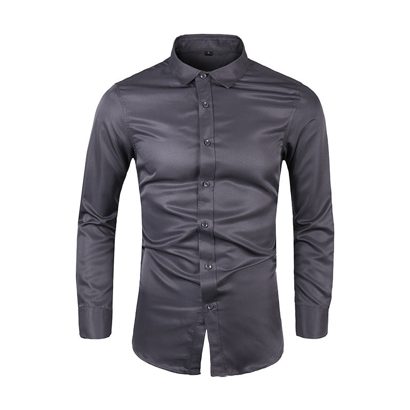 Long-sleeve Plus-size Lapel-collar Solid-color Business Shirt For Men