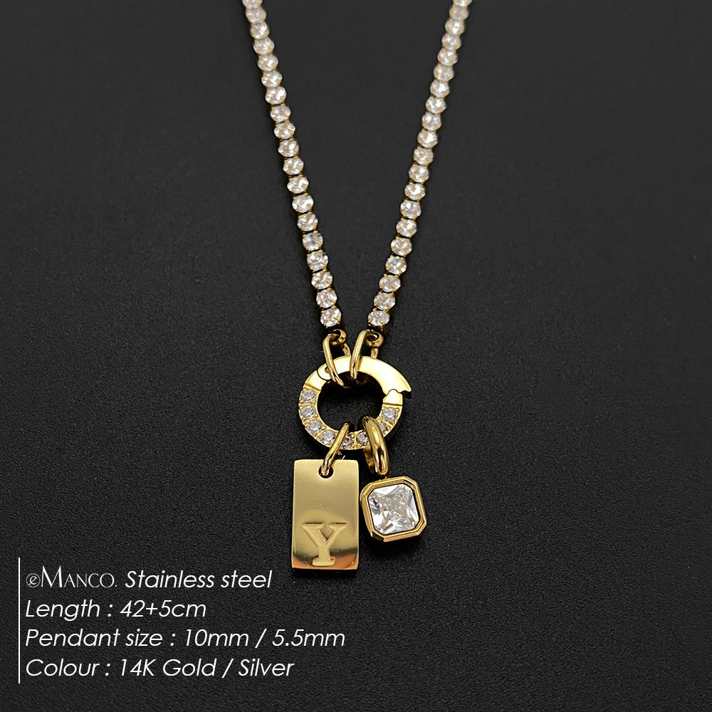 Titanium Steel Non-fading Letter Rhinestone Combination Necklace