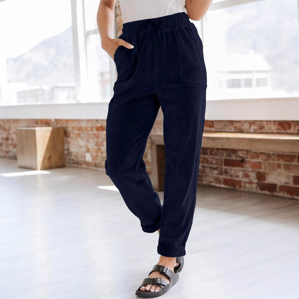 European And American Casual Pants Fashion Solid Color Corduroy Wide-leg Pants Women's Pants TRENDFLOW