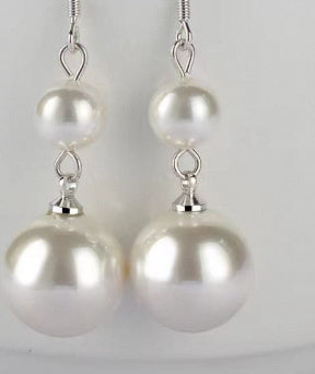 White Pearl Silver Round Earrings