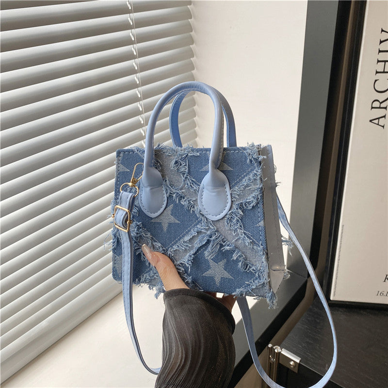 Fashionable And Minimalist Women's Single-shoulder Denim Plaid Crossbody Bag