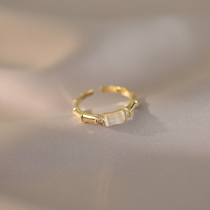 Cat-eye Stone Bamboo-section Silver Ring For Women Niche Design