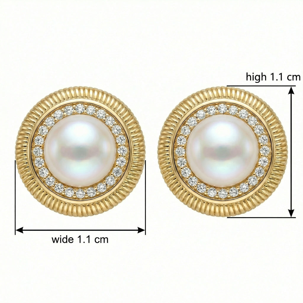 925 Sterling Silver Elegant Cultured Pearl and Sparkling Diamond Textured Halo Stud Earrings