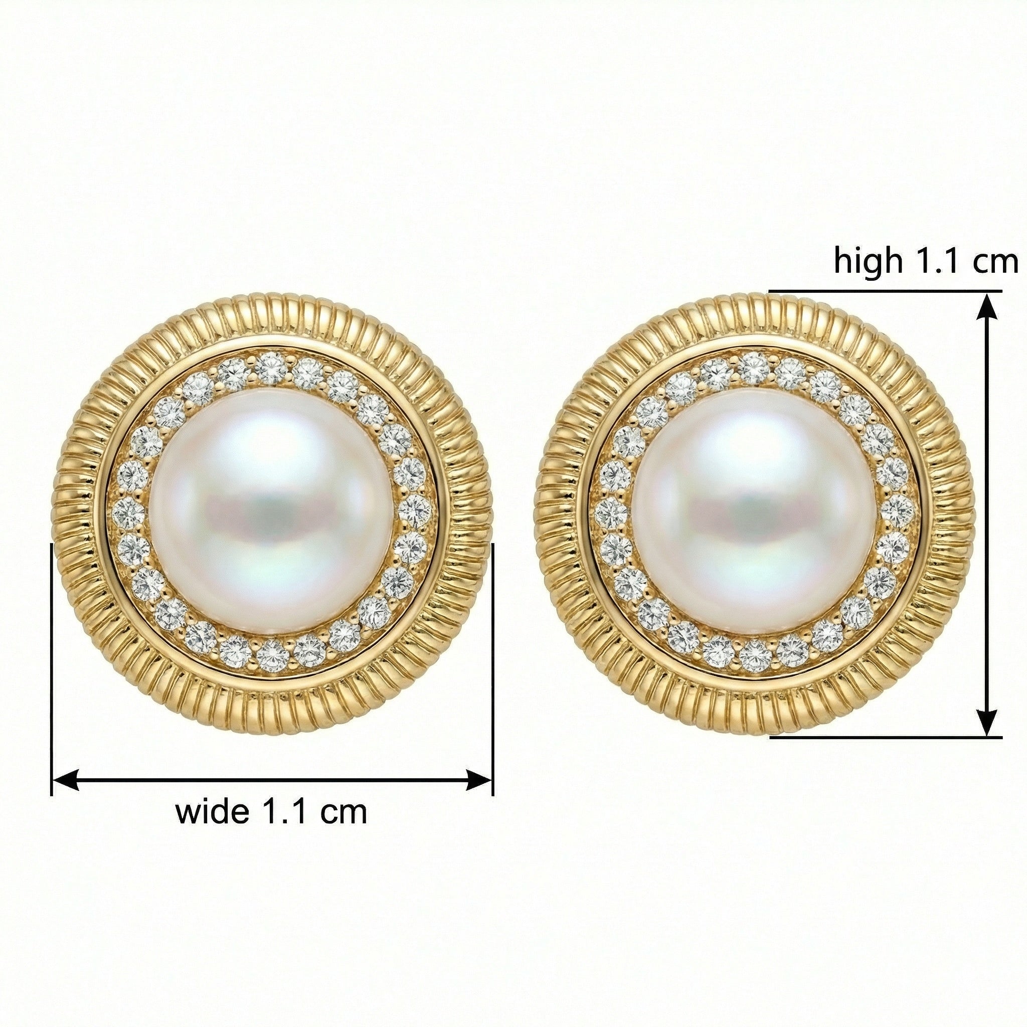 925 Sterling Silver Elegant Cultured Pearl and Sparkling Diamond Textured Halo Stud Earrings