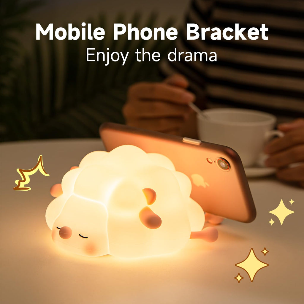 Simpatiche luci notturne in silicone a forma di pecora, lampada da camera da letto per bambini, decorazione per la cameretta, luce notturna ricaricabile con regolazione del tempo e dell'intensità luminosa