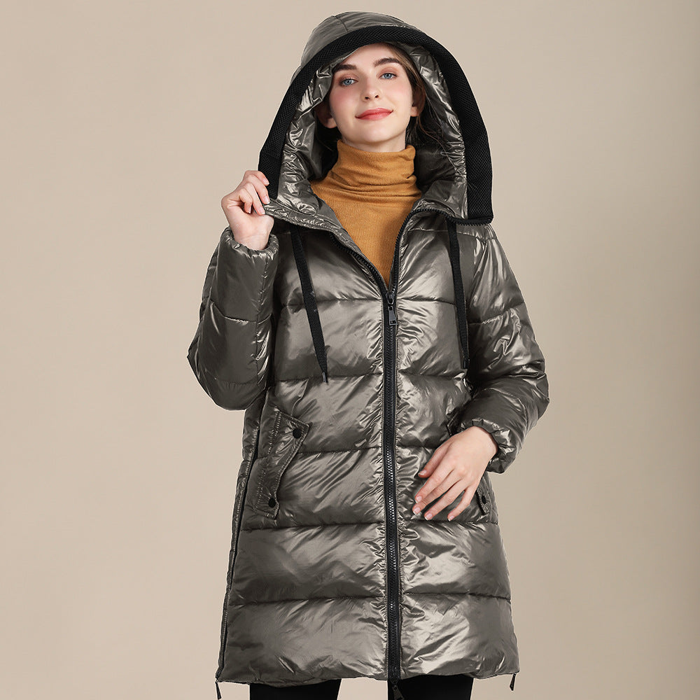 Women's Padded Nylon Bright Bread Hooded Winter Jacket
