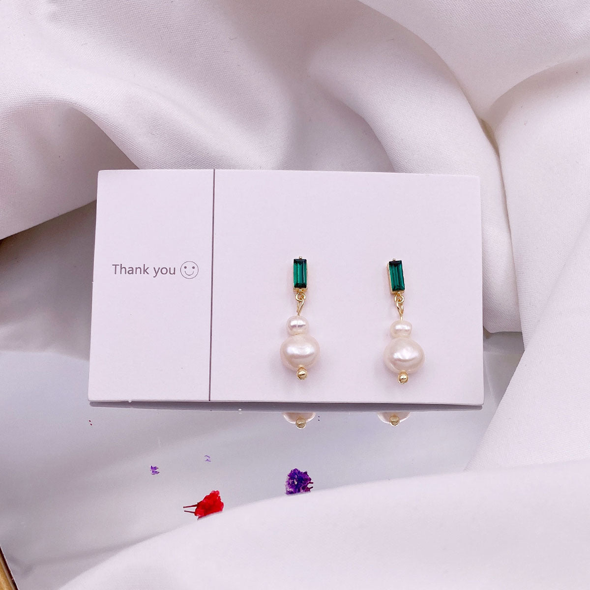 Freshwater Pearl Earrings For Women Unique Design With Green Zircon
