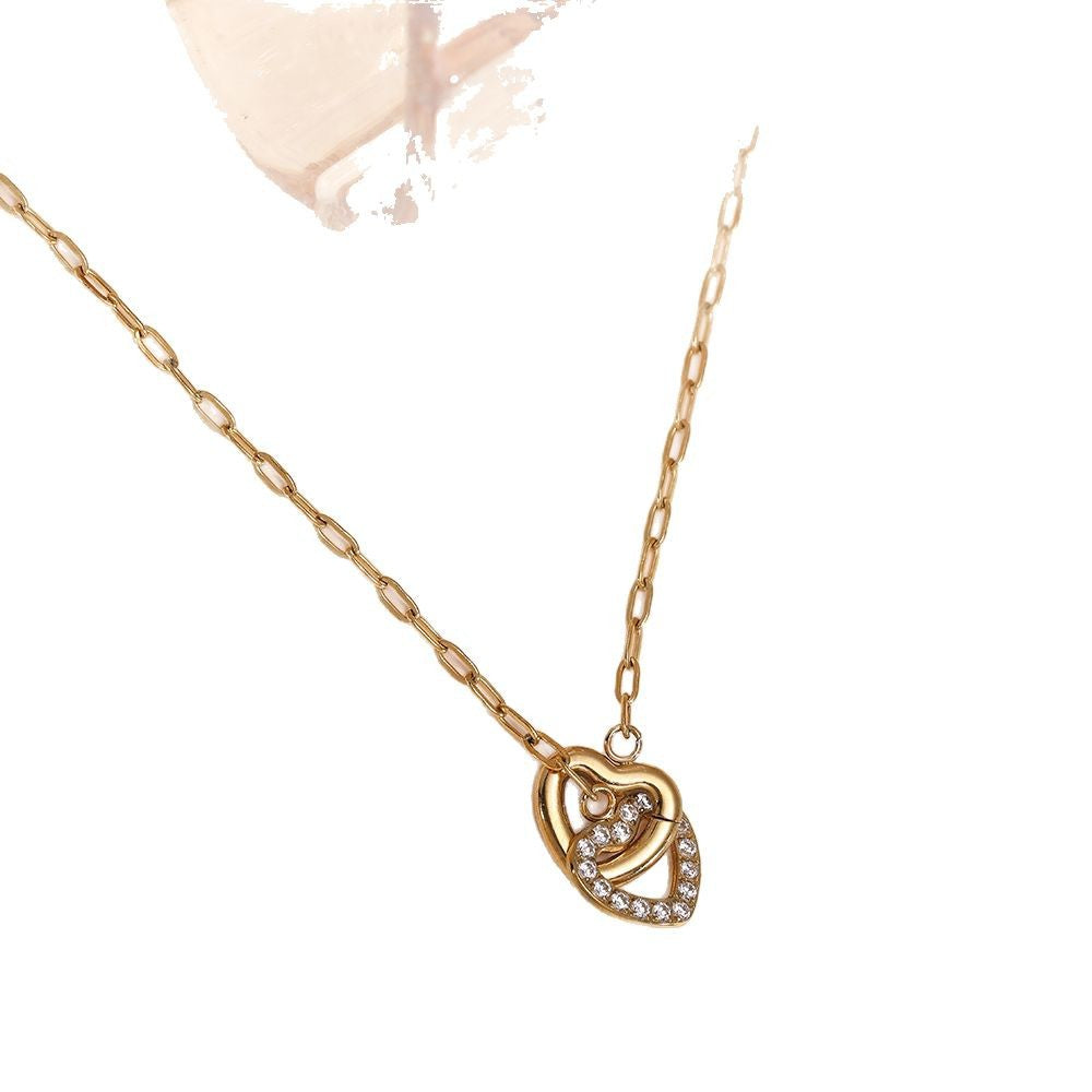 Fashionable, Light-luxury, Exquisite Diamond-encrusted Heart Necklace