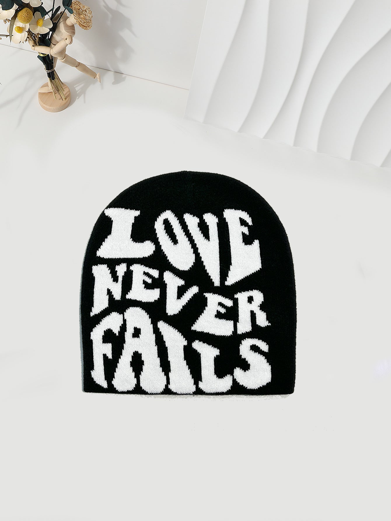 Knitted Jacquard Hat One-size Fits All Beanie Cold Weather Hat Letter Jacquard