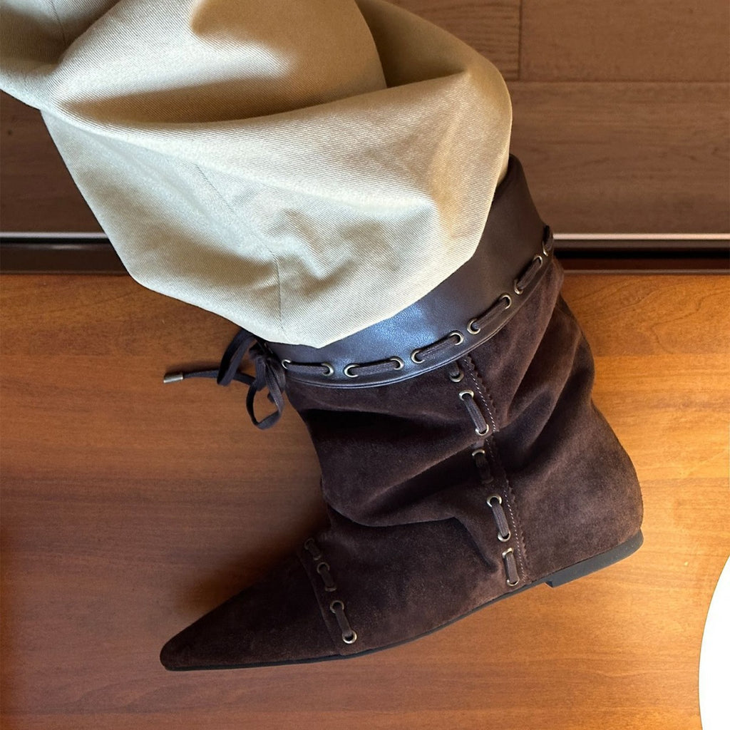 Women's Hidden-Heel Ankle Boots With Straps And Pointed Toes