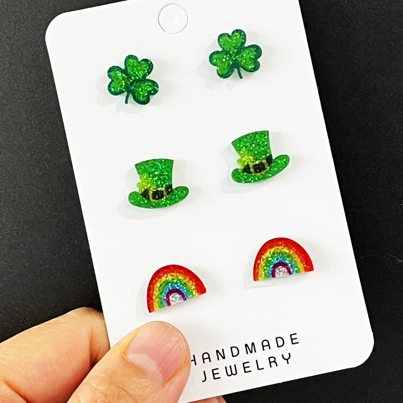 Lucky Happy Clover Rainbow Piggy Bank Earrings