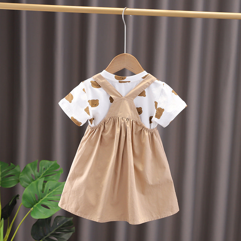 Bear Brother Short Sleeve Strap Kids Clothes Two-piece Suit