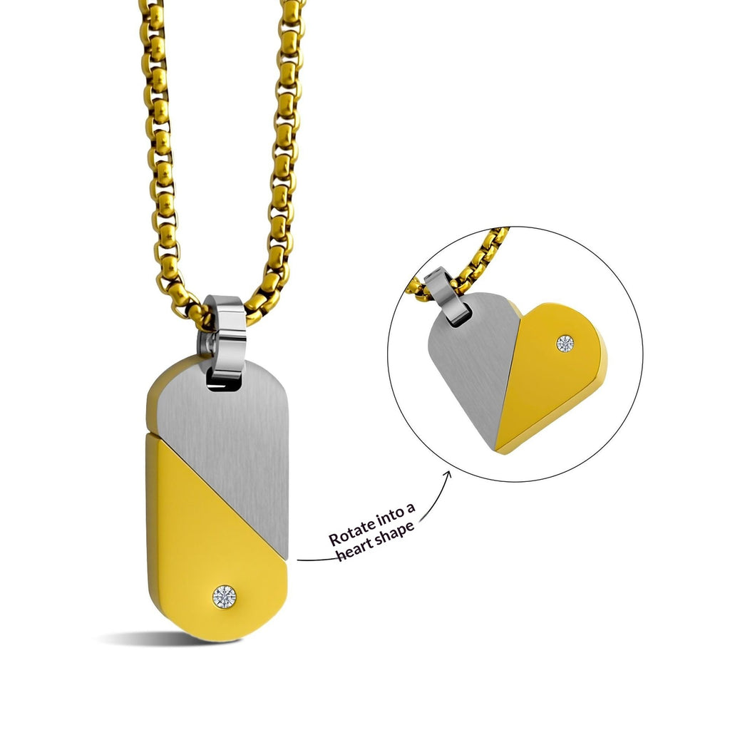 Stainless Steel Heart-Shaped Rotating Military Dog Tag Necklace