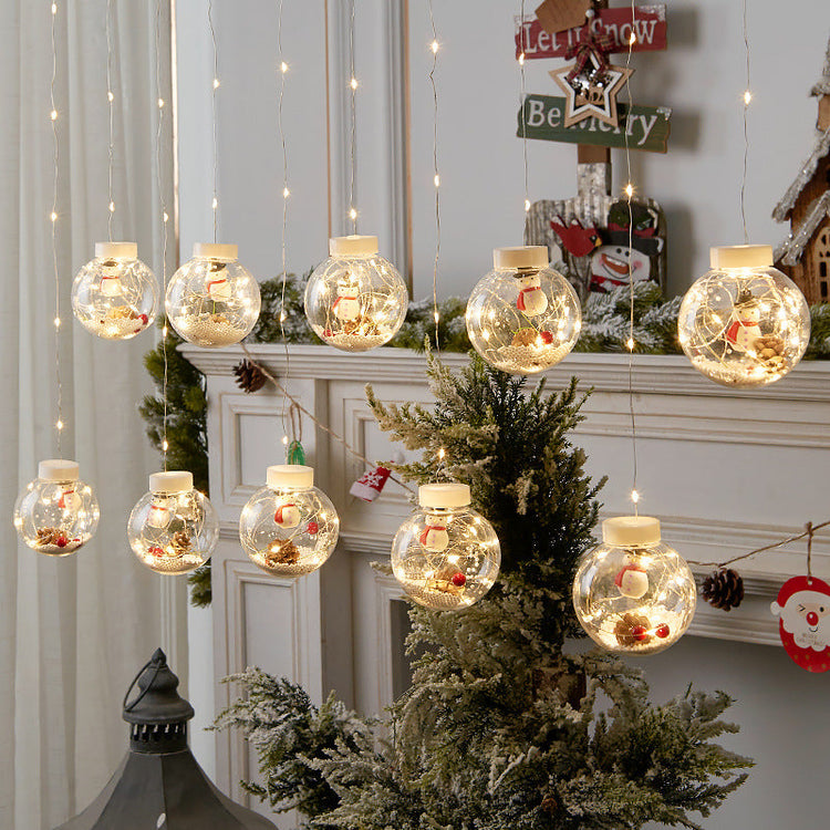 10PCS LED Christmas Curtain Lamp Fairy Snowman Wishing Ball Lamp String Christmas Window Decoration Christmas Light Room TRENDFLOW