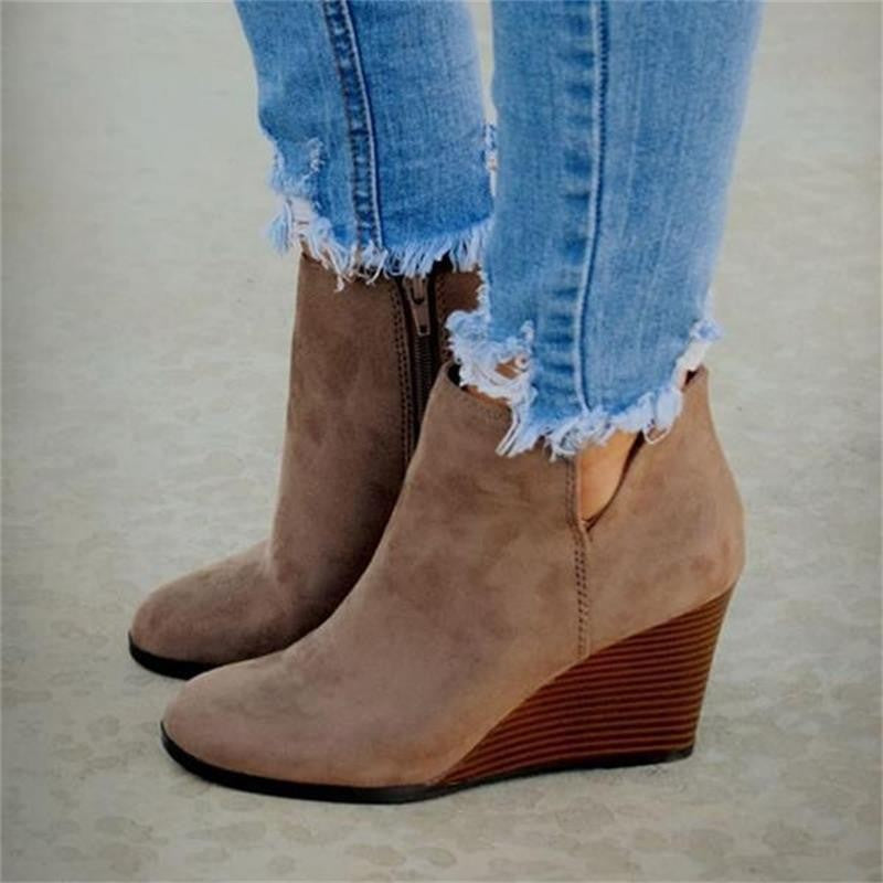 Wedge-heeled Suede Short Boots Autumnwinter Martin Style
