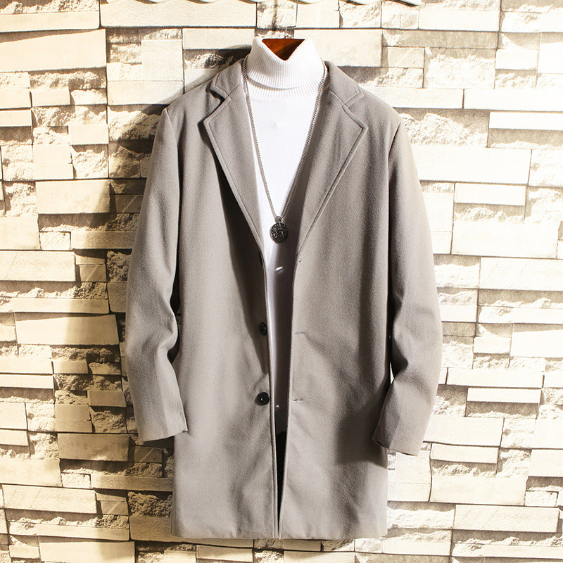 Wool Coat, Mid-length Men's Outerwear