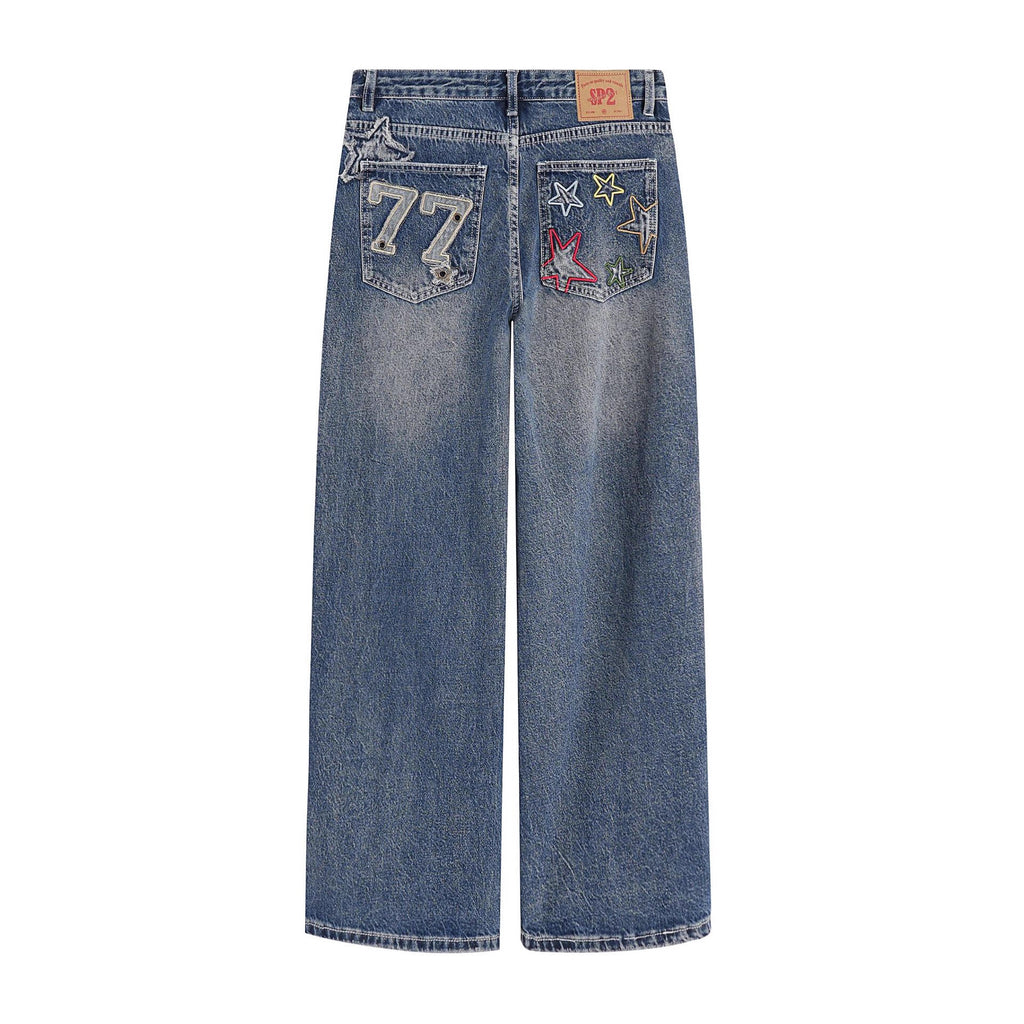 Pantaloni larghi e snellenti retrò a vita alta ricamati da stilista