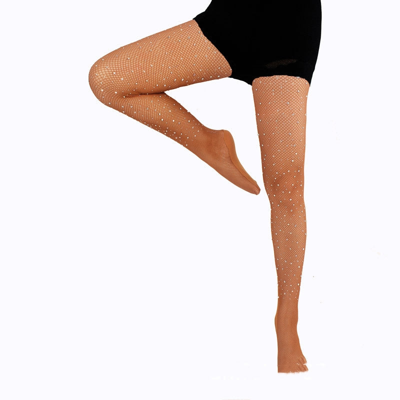 Women's Fishnet Tights With Hot-fixed Rhinestones And Colored Crystal Accents TRENDFLOW