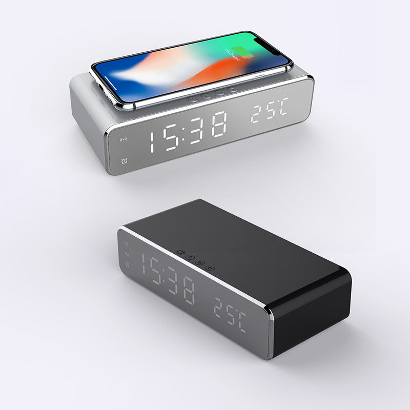 Sveglia elettrica a LED con caricabatterie wireless, orologio digitale da tavolo, termometro, orologio HD con specchio, orologio da tavolo, decorazione