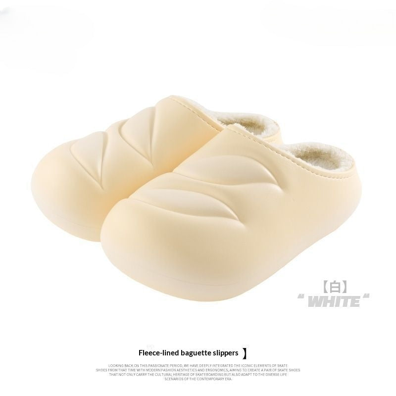 Women's Indoor Slippers With Bread-shaped Plush Lining And Soft Soles