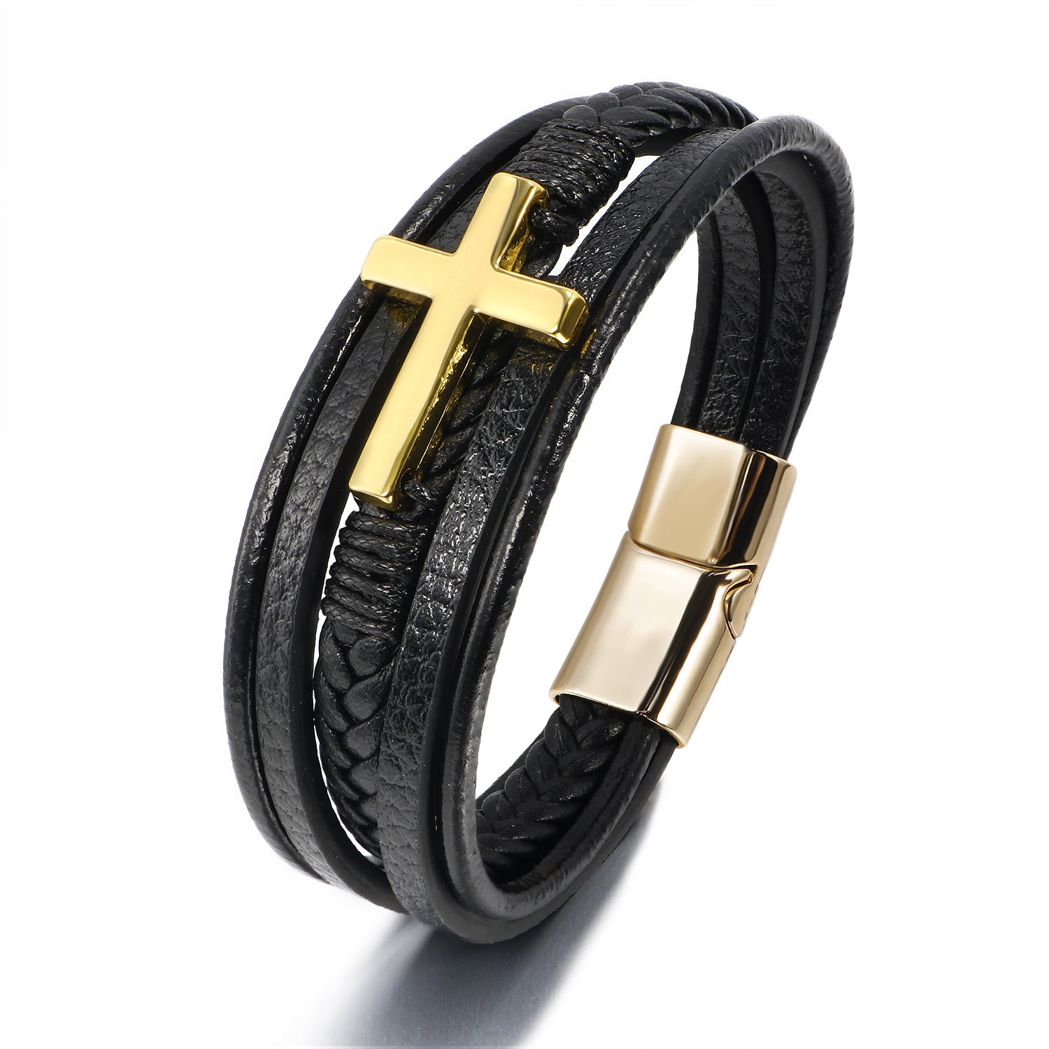 Cross Leather Multi-Layer Handwoven Braided Rope Bracelet