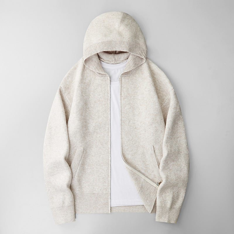 Fashionable Zippered Hooded Knitted Men's Sweater