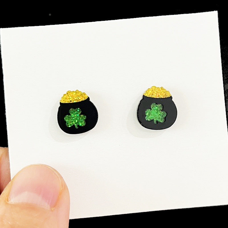 Lucky Happy Clover Rainbow Piggy Bank Earrings