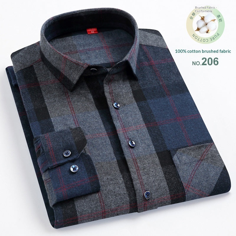Mens Casual Plaid Cotton Square-collar Shirt