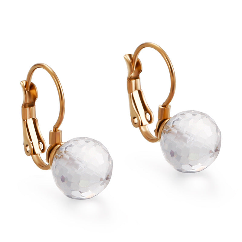 10mm Glass Crystal Ear Hooks Womens Titanium Steel Earrings