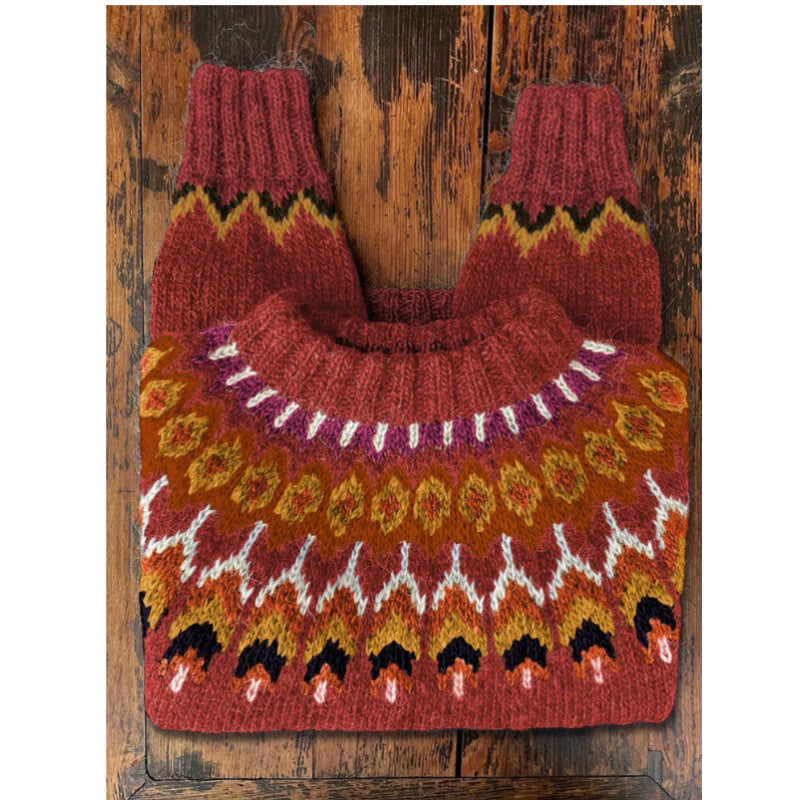 Women's Autumn Winter Casual Loose Slimming Print Sweater