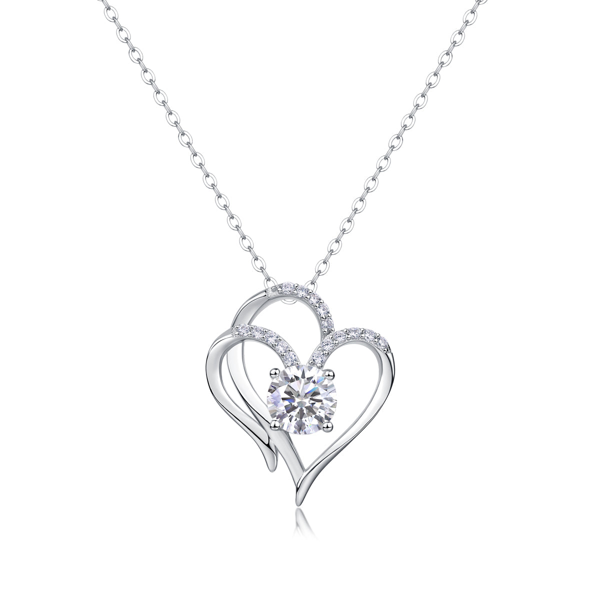 Heart To Heart - A Fashionable And Light Luxury Jewelry Pendant Necklace Set With Top-quality Moissanite, S925 Silver Plated Platinum