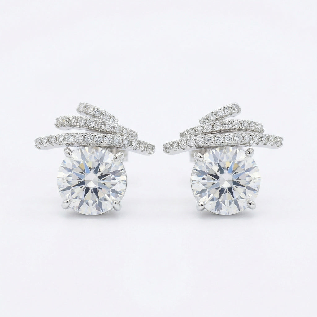 925 Sterling Silver Exquisite Radiant Sunny Gemstone Studs with Sparkling Ribbon Accents and Shimmering Pavé Details