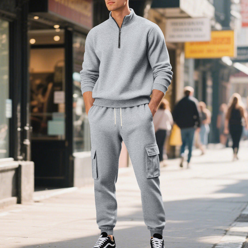 Fleece-lined Thermal Zip-up Men's Athletic Pants Set