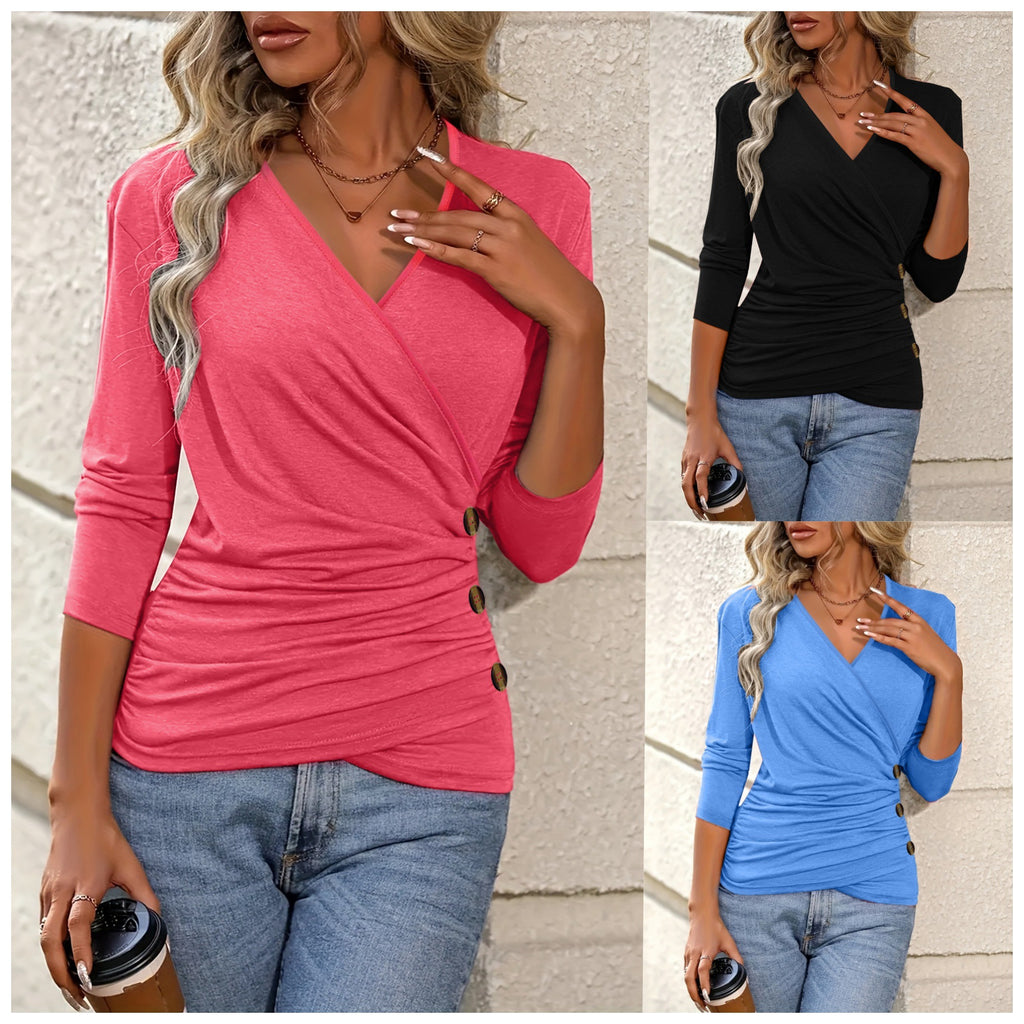 Slim-fit Womens Top With Waist Pleats And A V-neck Stylish And Elegant