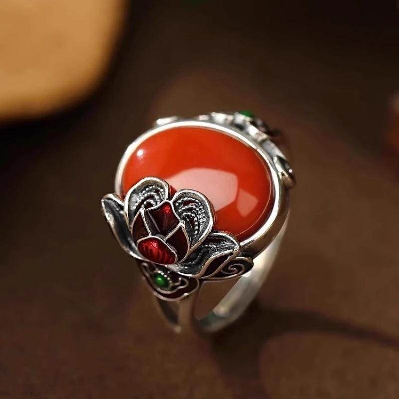 Niche Distressed Vintage Pomegranate Rose Ring