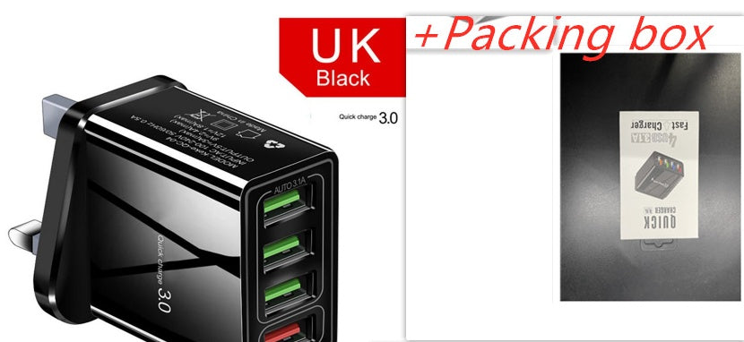 Caricabatterie per cellulare illuminato 4USB con testina di ricarica 3A