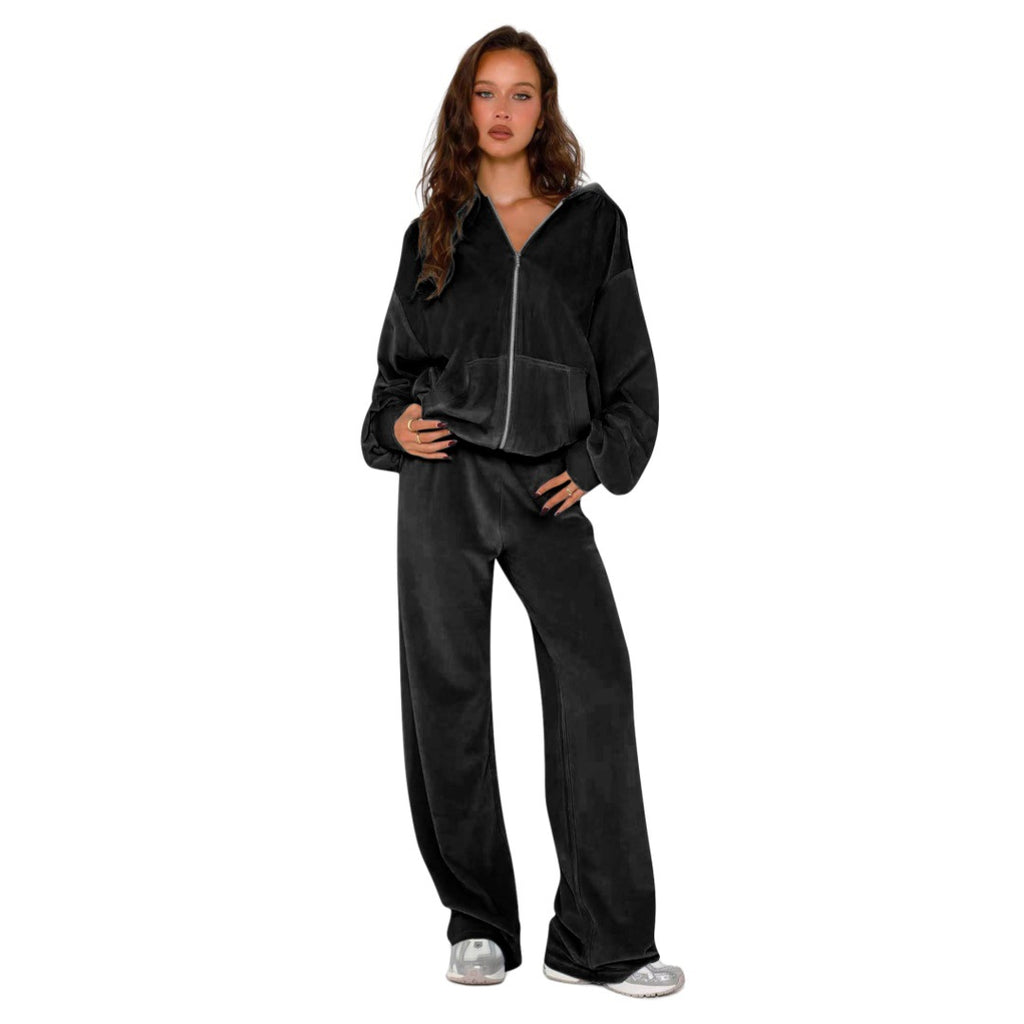 Women's New Fashion Fleece Hooded Two-Piece Set