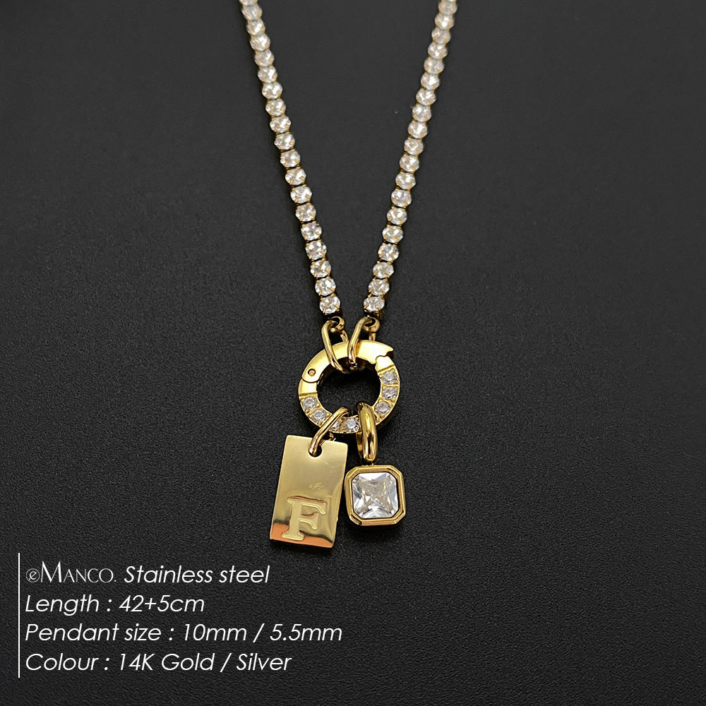 Titanium Steel Non-fading Letter Rhinestone Combination Necklace