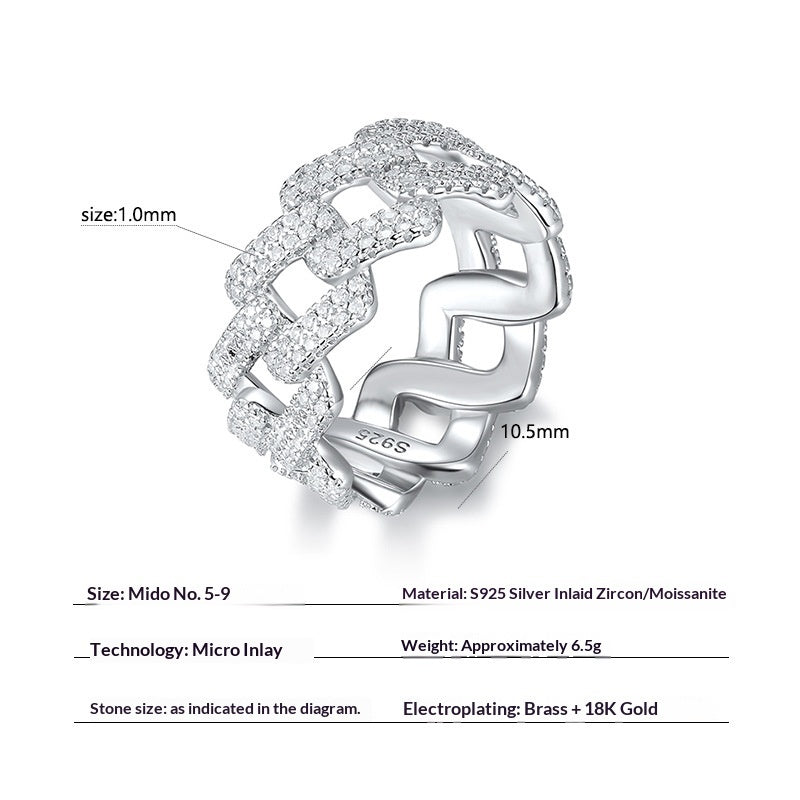 925 Silver Inlaid Moissanite Hip-Hop Full-Cover Ring