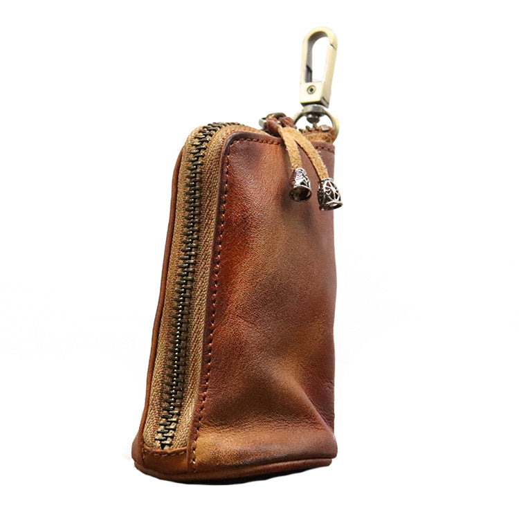 Men's Large-Capacity Waist-Hanging Distressed Cowhide Key Case