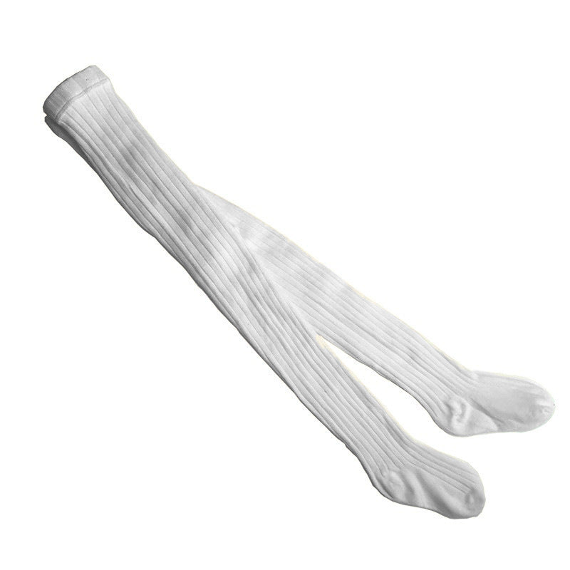 Solid-color Baby Cotton Tights With Ribbed Stripes