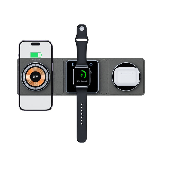 3 IN 1 Magnetic Folding Wireless Charger Station For IPhone Transparent Fast Charging For IWatch And Airpods TRENDFLOW