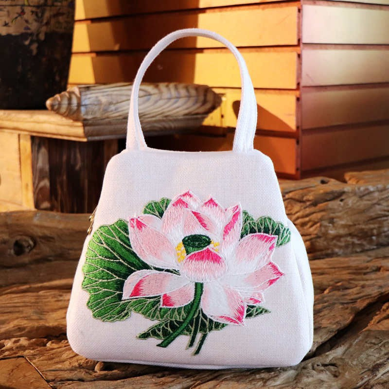 Ethnic-style Embroidered Floral Bag, Canvas Casual Bag, Handbag