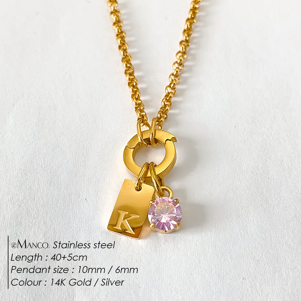 Titanium Steel Non-fading DIY American-style Sparkling Diamond Exquisite Letter Necklace