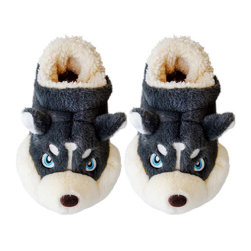 Cute Husky Cartoon Pure Cotton Slippers Men's Style Warm Indoor Slippers For Winter Home Use