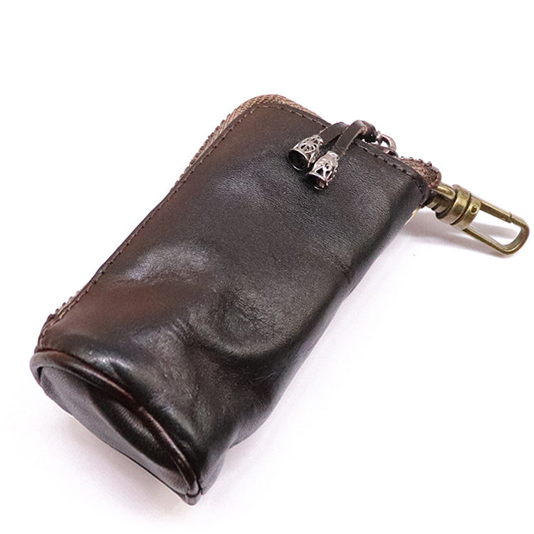 Men's Large-Capacity Waist-Hanging Distressed Cowhide Key Case