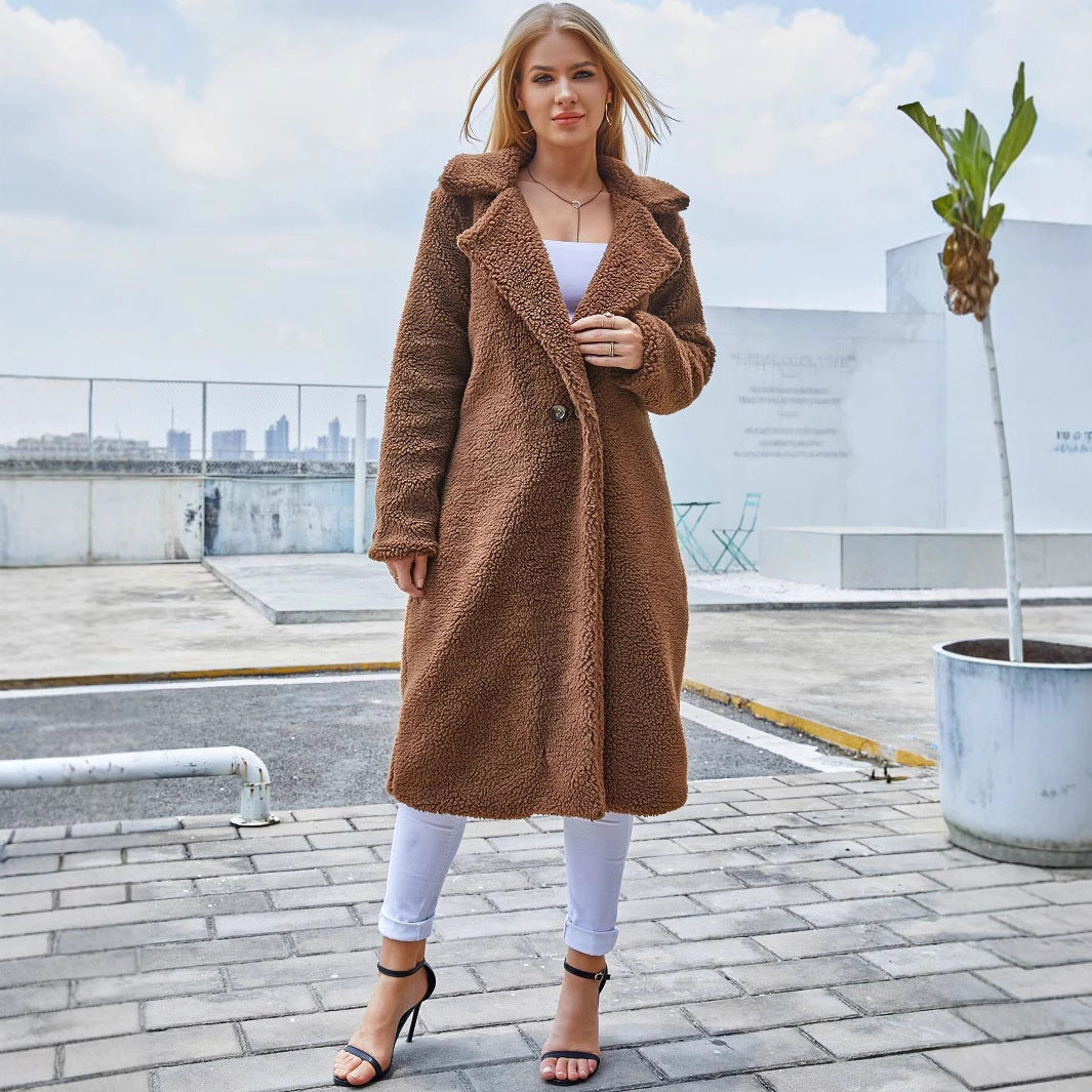 Solid-color Long-sleeve Coat With A Lapel Collar