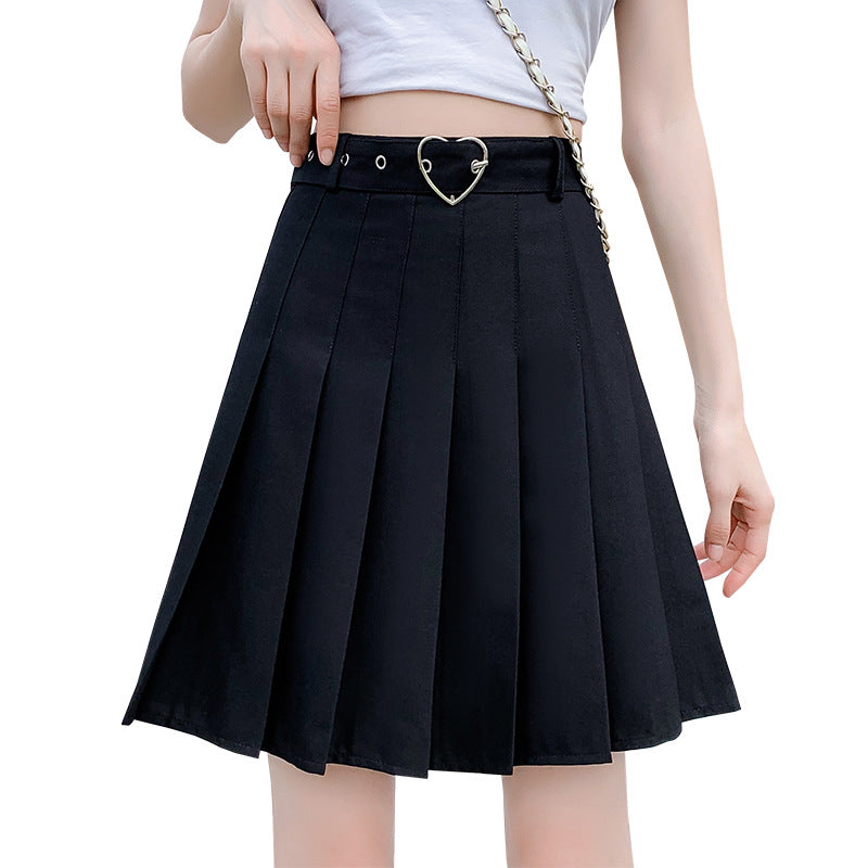 Pleated High-waisted Slimming Heart-button Skirt